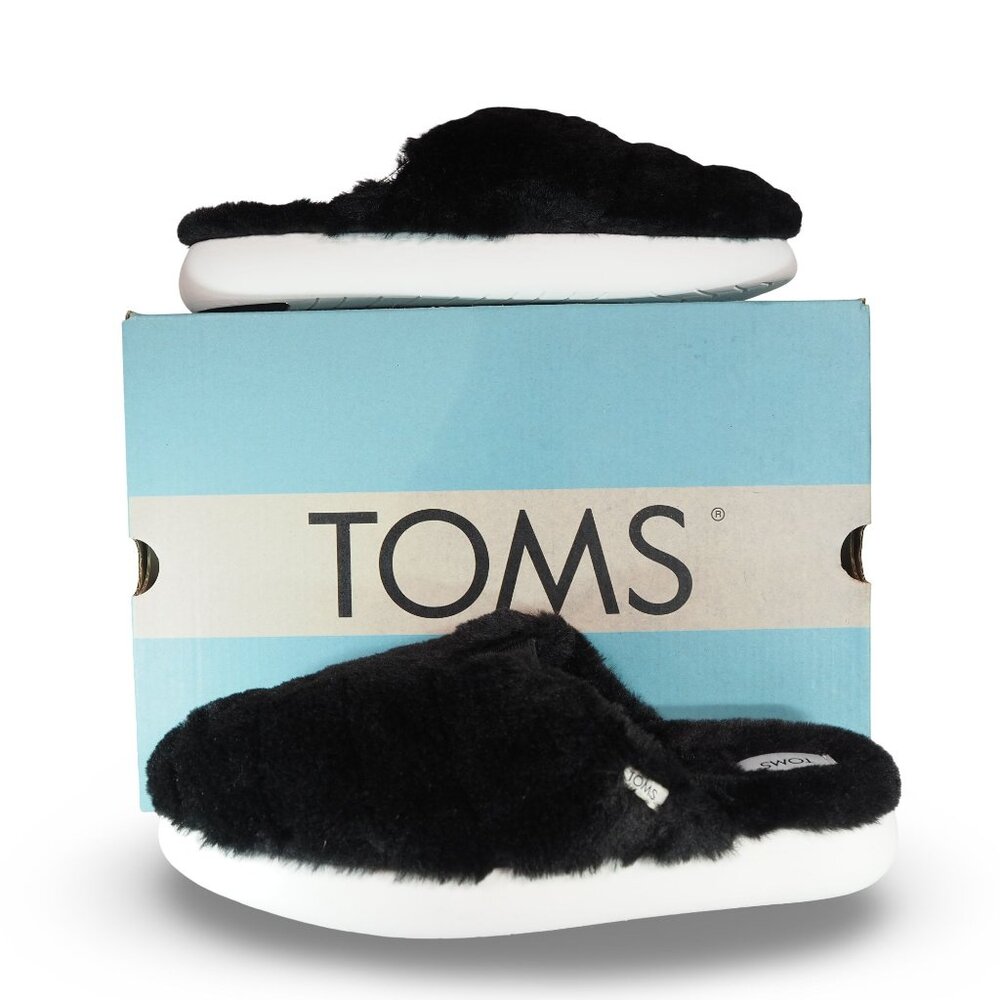 Toms Alpargata Mallow‎ Faux Fur Slip-on Mules Women's 8.5 Black 10017375